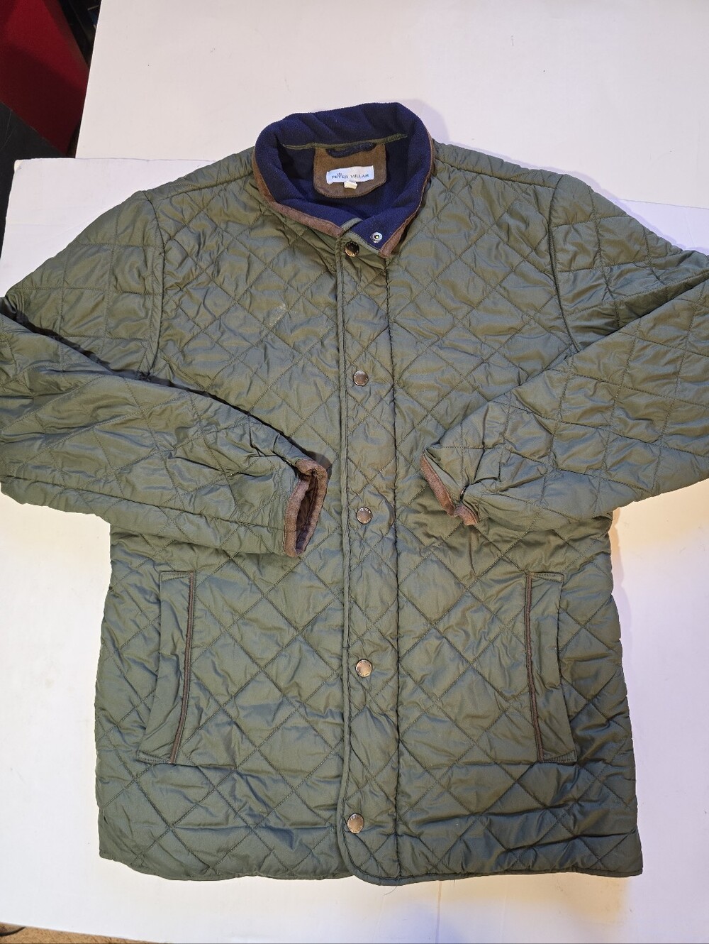 Peter Millar Quilted Suffolk  Olive Green Travel Jacket Classic Casual Mens Sz L